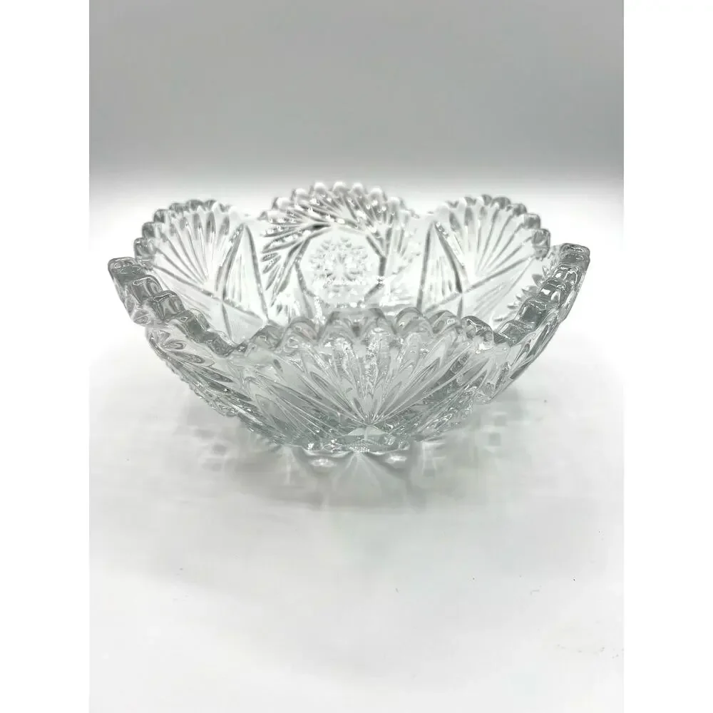 Vintage Cut Glass Crystal Hobstar PinWheel Fan Sawtooth Star Of David Bowl